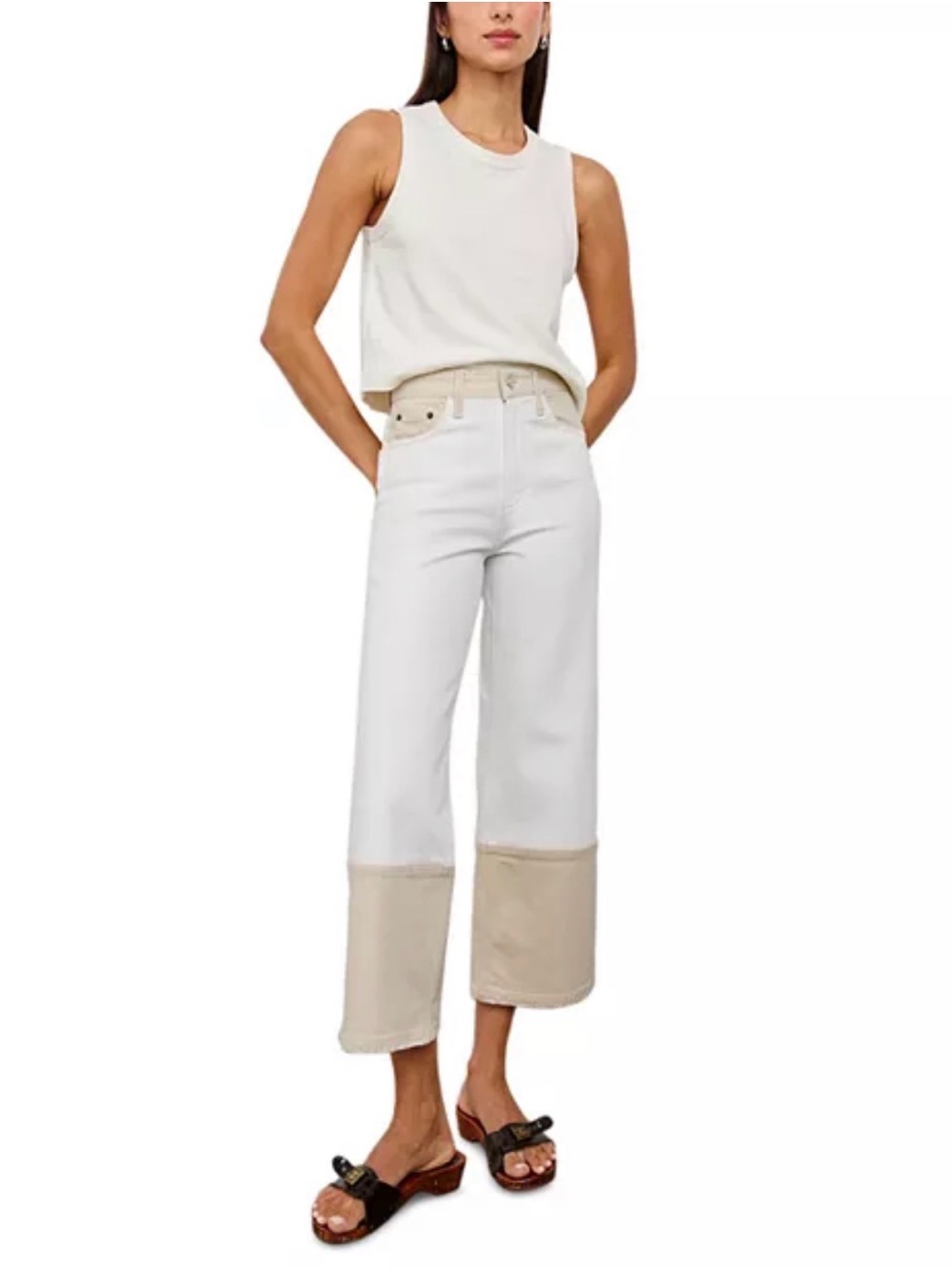 Rails Two-Tone White and Beige Wide-Leg Jeans
